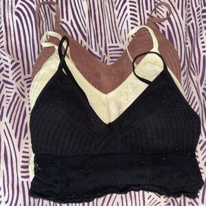 Set of Three Lace Bralettes - Black, Cream, Mauve